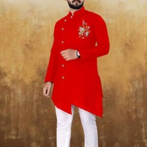 Wedding Special Cotton Red Kurta Pyjama