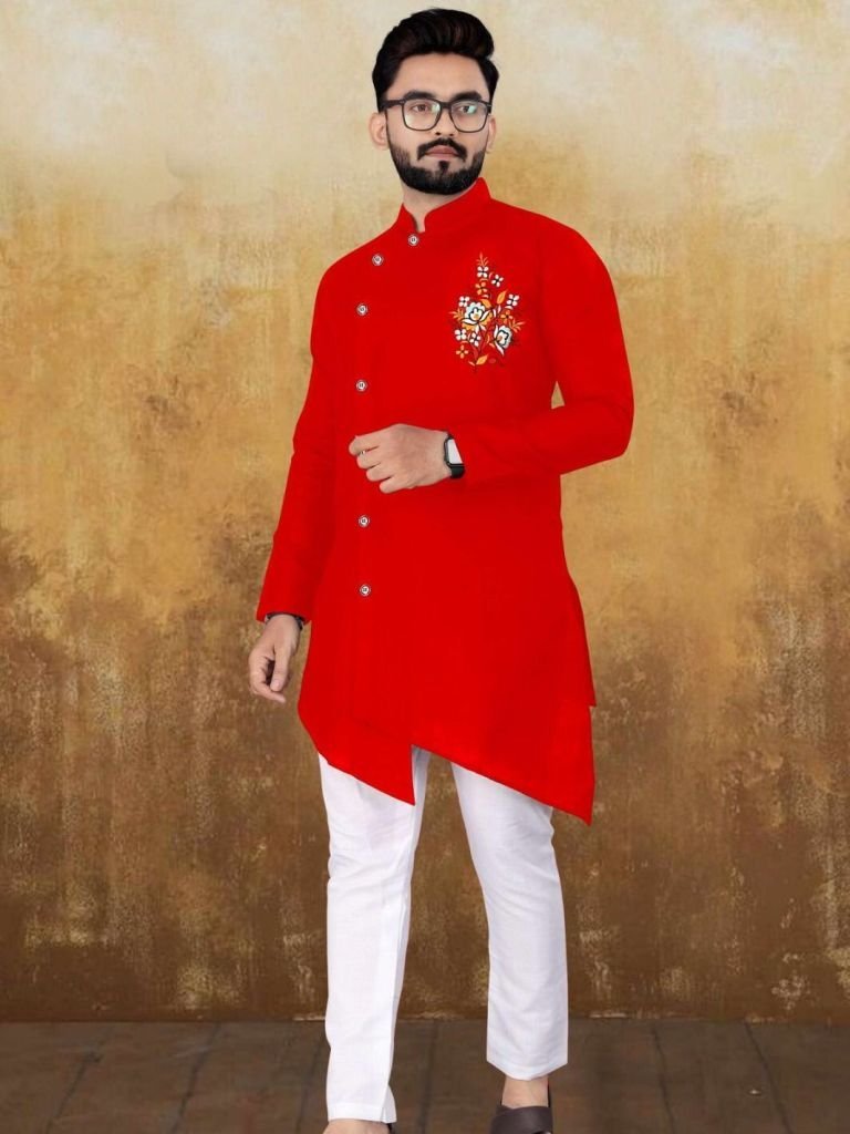 wedding special cotton red kur 1728996359 Wedding Special Cotton Red Kurta Pyjama