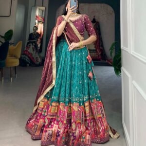 Wedding Teal Pure Viscose Jacquard Silk Lehenga Choli