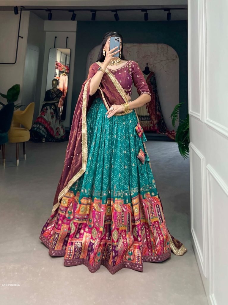 wedding teal pure viscose jacq 1712990717 Wedding Teal Pure Viscose Jacquard Silk Lehenga Choli