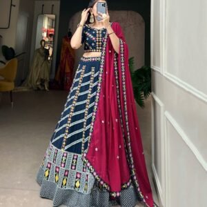 Wedding Teal Sequins and Embroidered Georgette Lehenga