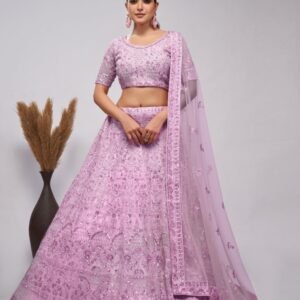 Wedding Wear Lavender Soft Net Lehenga Choli