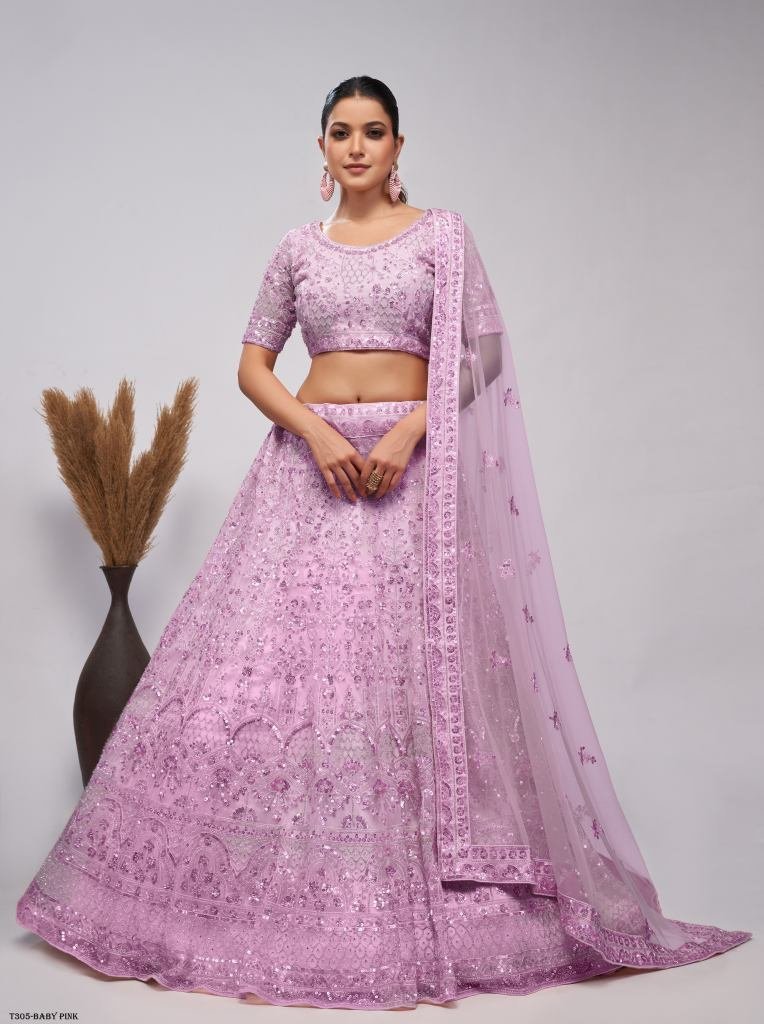 wedding wear baby pink soft ne 1723009774 Wedding Wear Lavender Soft Net Lehenga Choli