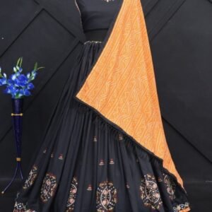 Wedding Wear Black Muslin Cotton Lehenga Choli