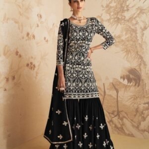 Wedding Wear Pure Black Sharara Suit Set