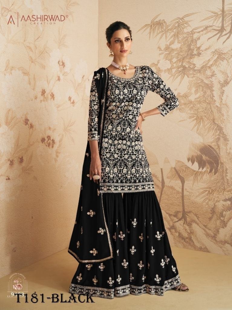wedding wear black pure georga 1720263391 Wedding Wear Pure Black Sharara Suit Set