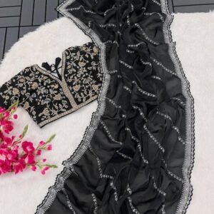 Wedding Wear Black Pure Soft Jimmy Choo Silk Saree