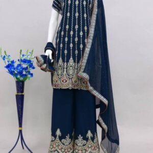 Wedding Wear Blue Georgatte Sharara Suit