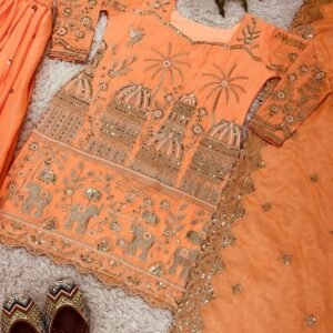 Wedding Wear Embroidered Pure Chinon Sharara Suits