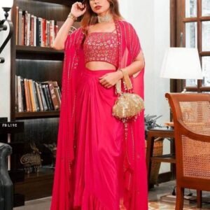 Wedding Wear Georgette Pink Koti Indo Western Dress