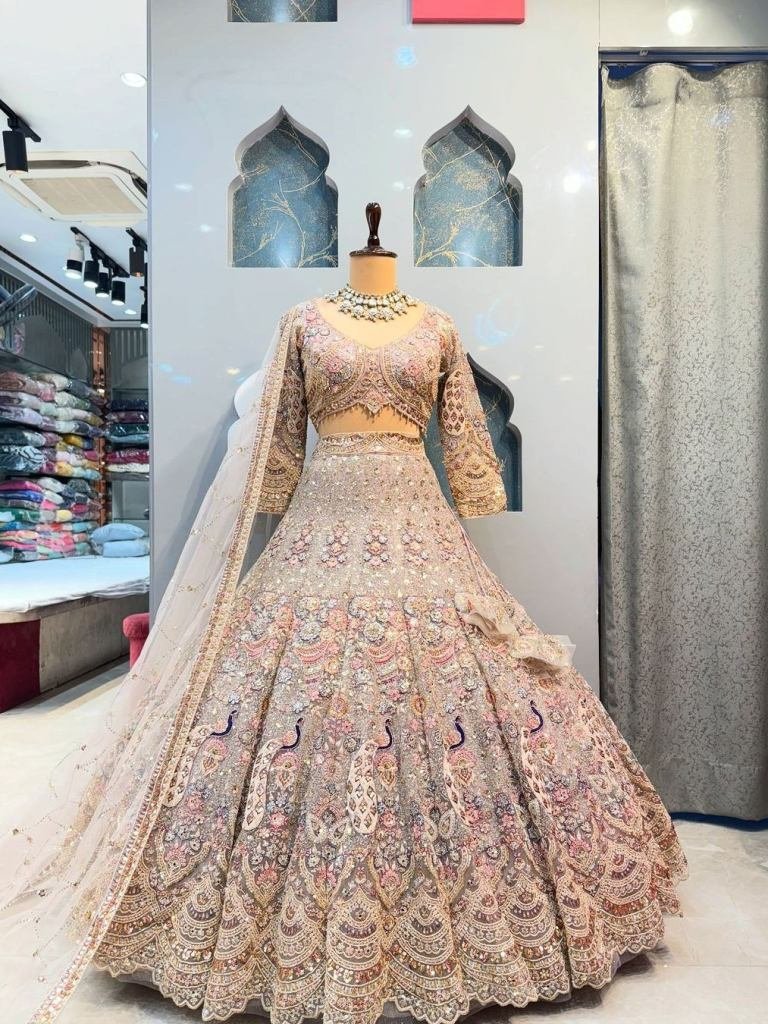 wedding wear light pink soft b 1735704847 Wedding Wear Light Pink Soft Butterfly Net Lehenga Choli