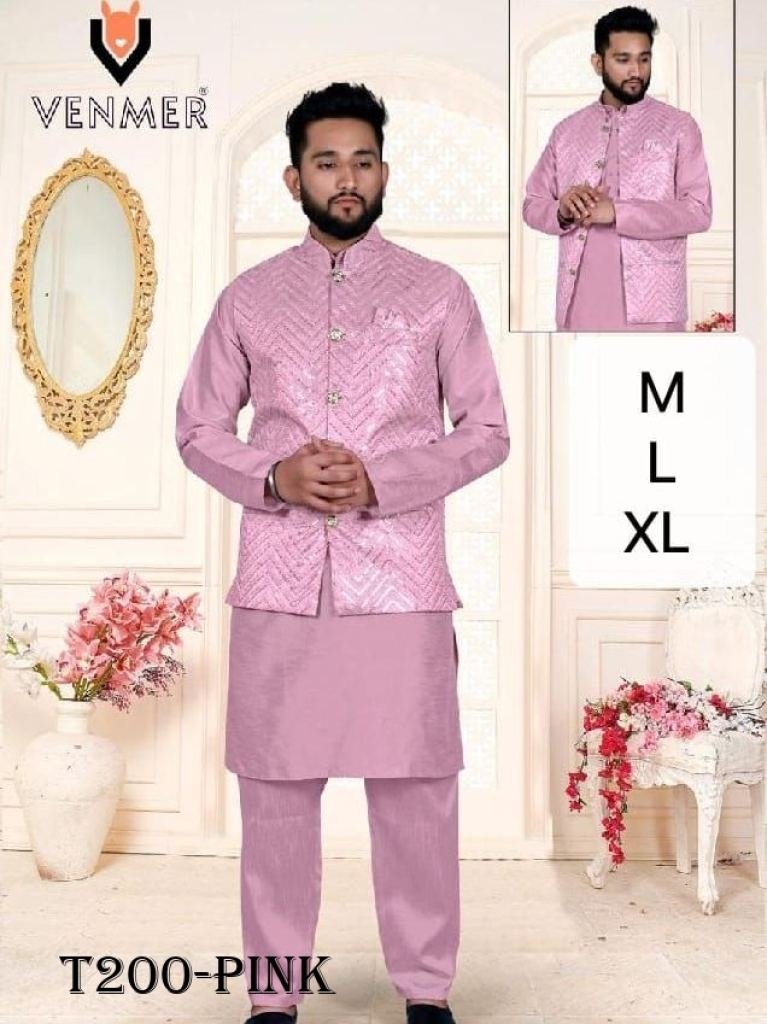 wedding wear mens collection p 1720615056 Wedding Wear Mens Collection Pink Pure Silk Kurta Pajama With Koti Set