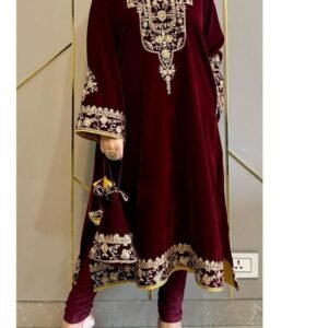 Wedding Wear Of Maroon Velvet Cord Set