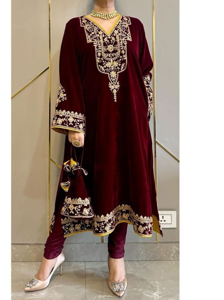 wedding wear of velvet cord se 1734695471 Wedding Wear Of Maroon Velvet Cord Set