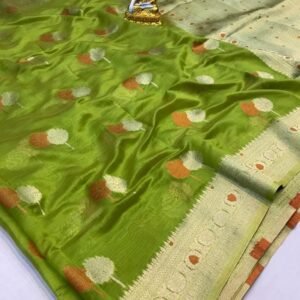 Wedding Wear Parrot Green Organza Silk Saree