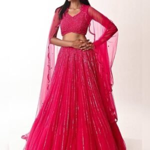 Wedding Wear Pink Net Sequence Lehenga Choli