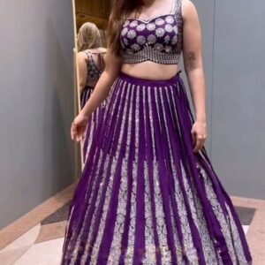 Wedding Wear Purple Chinon Silk Lhenga Choli