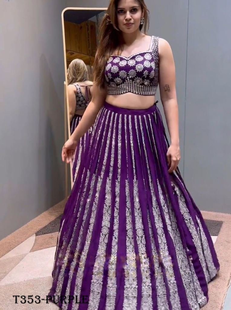 wedding wear purple chinon sil 1724996542 Wedding Wear Purple Chinon Silk Lhenga Choli