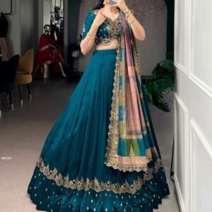 Wedding Wear Rama Lehenga Choli With Beautiful Dupatta