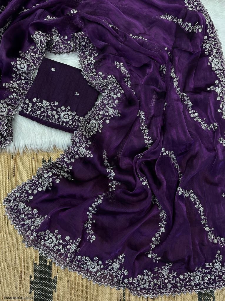 wedding wear royal blue jimmy 1725015680 Wedding Wear Purple Jimmy Choo Saree