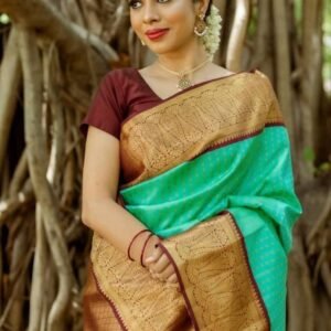 Wedding Wear Sea Green Soft Lichi Slik Saree