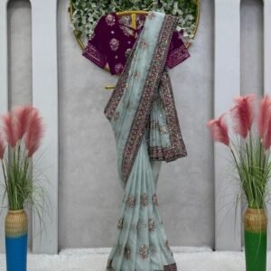 Wedding Wear Sequence Thread Work Organza Silk Saree