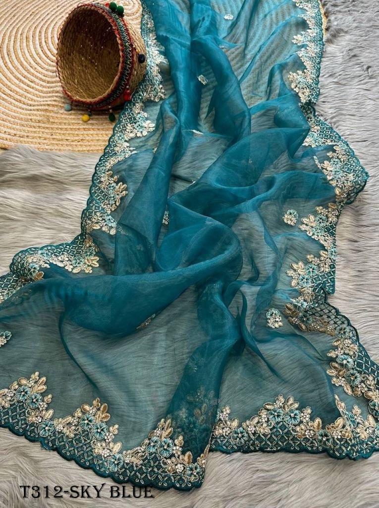 wedding wear sky blue organza 1723182840 Wedding Wear Sky Blue Organza Zari Work Saree