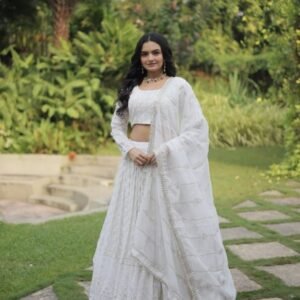 Wedding Wear White Pure Georgette Lehenga Choli