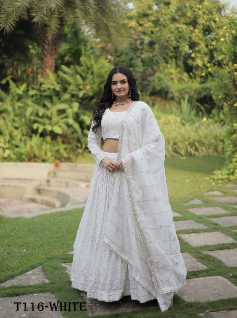 wedding wear white pure george 1718966055 Wedding Wear White Pure Georgette Lehenga Choli