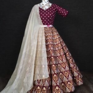 Wedding Wine Aada Slub Silk Lehenga Choli