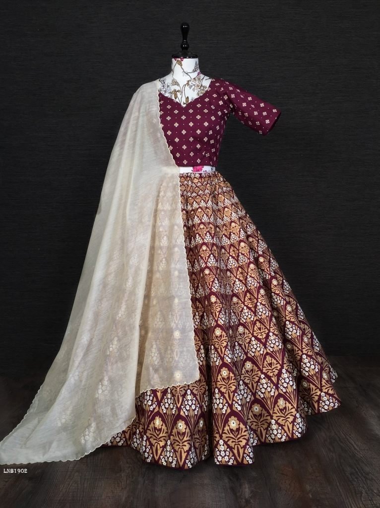 wedding wine aada slub silk le 1713355132 Wedding Wine Aada Slub Silk Lehenga Choli