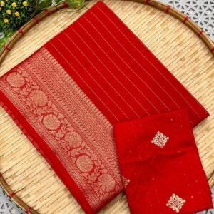 Wedding Red Georgette Saree With Viscose Border