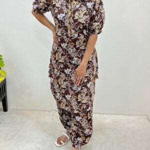 Western Style Roman Silk Brown Co ord Set