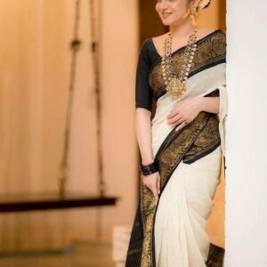 White Attractive Soft Lichi Silk Saree With Jacquard Border