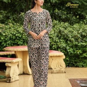 White Block Printed Cotton Top And Pant Co ord Set