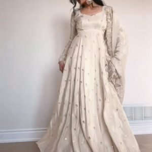 White Chinon Sequence Work Paded Anarkali Suit
