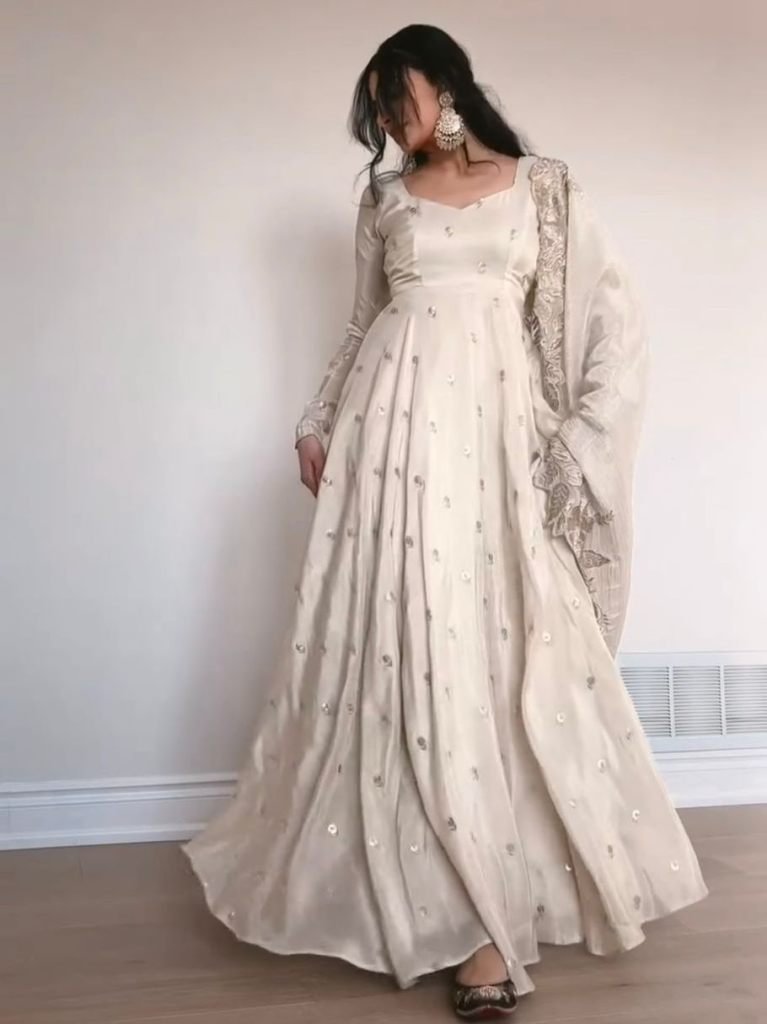 white chinon sequence work pad 1749465450 White Chinon Sequence Work Paded Anarkali Suit