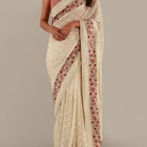 White Classic Contrast Border Hoor Georgette Saree