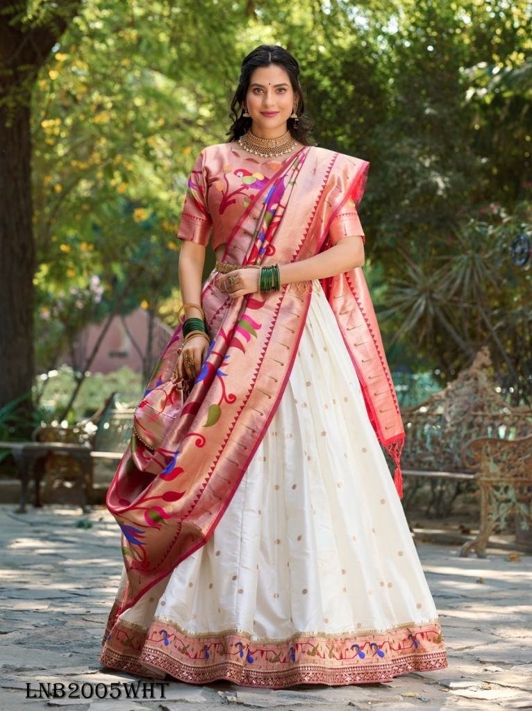 white color classic jacquard s 1717485520 White Color Classic Jacquard Silk Paithani Lehenga Choli
