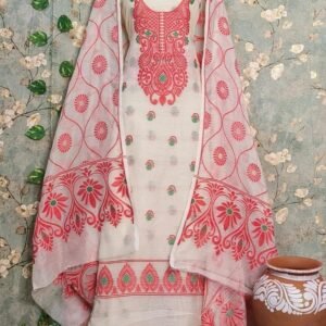 White Designer Dhakai Jamdani Dress Material