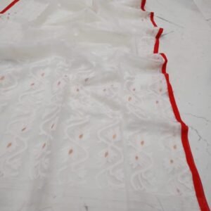 White Designer Maslin Jamdani Saree