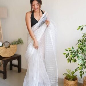 White Devika Gota work Pure Organza Saree