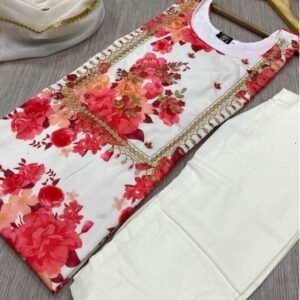 White Fancy Flower Printed Pure Rayon Kurti