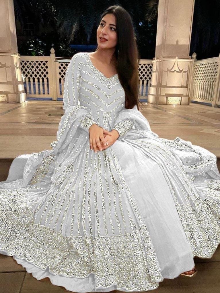 white faux georgette indo west 1736164156 White Faux Georgette Indo Western Lehenga