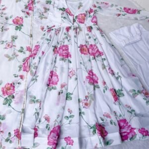 White Floral Party Wear Georgette Gown With Pant