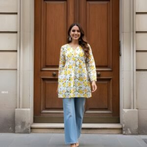 White Floral Print Summer Wear Top