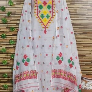 White Latest Dhakai Jamdani Two Piece Dress Material