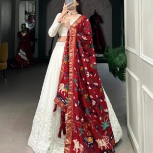 White Lehenga With Dola Silk Designer Dupatta