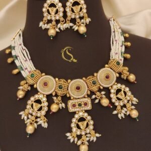 White Moti Kundan Necklace Set