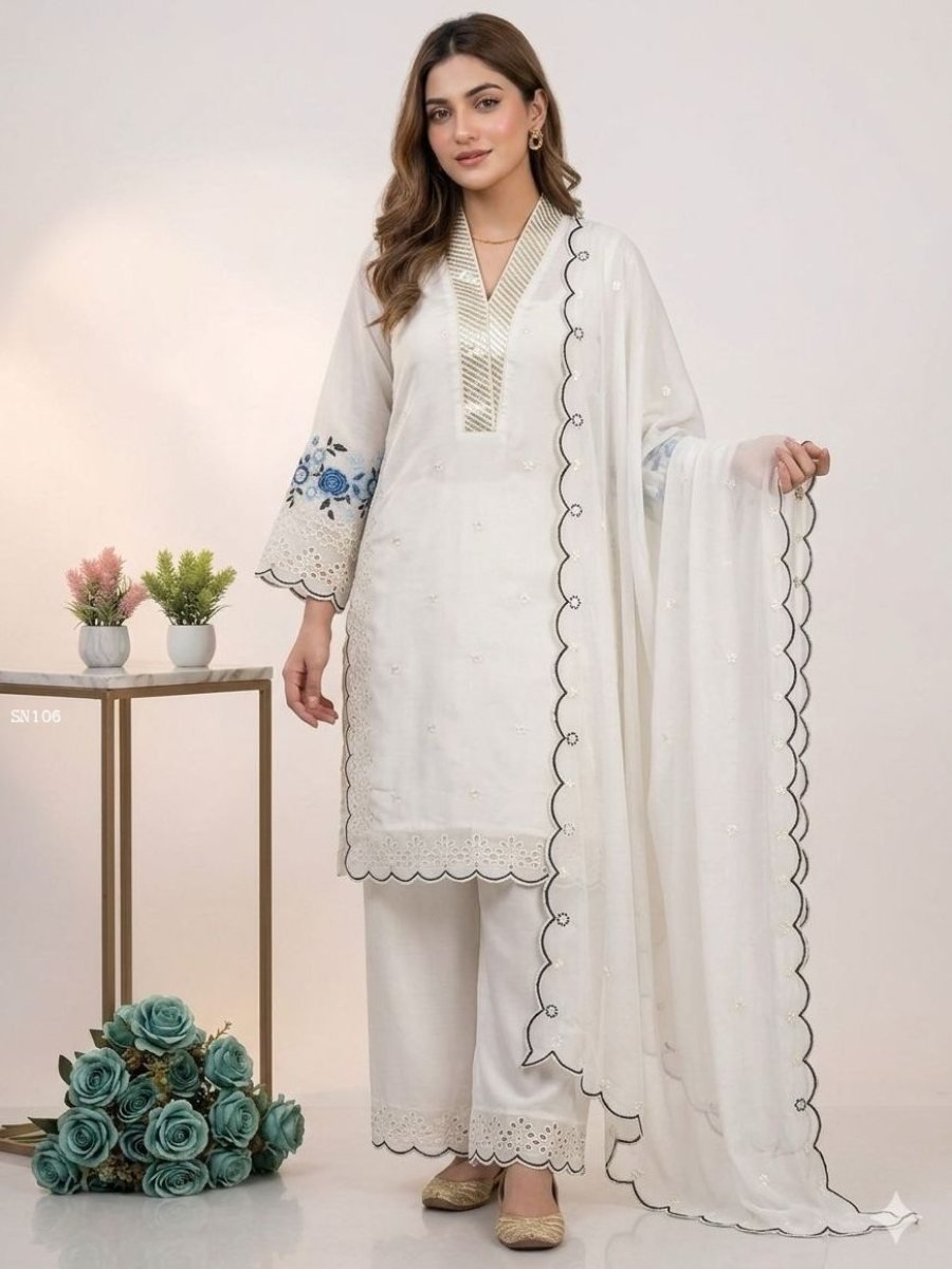 white pakistani style kurta se 1778232467 White Pakistani Style Kurta Set